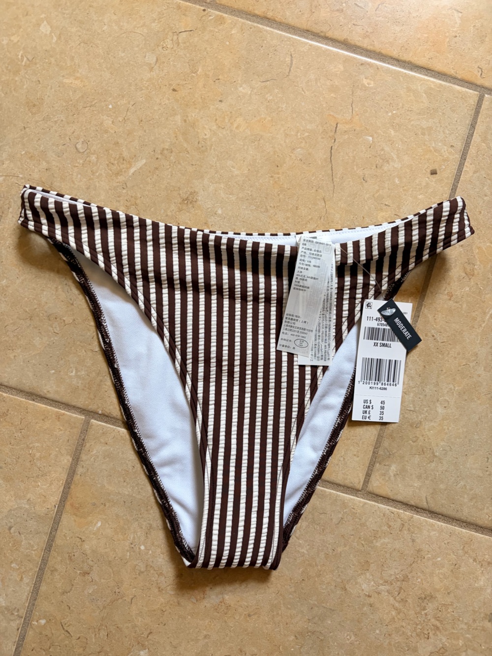 Striped Brown & White Bikini Bottom